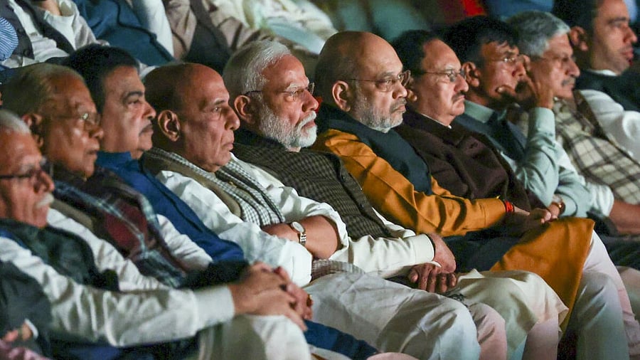 <div class="paragraphs"><p>PM Narendra Modi with his Cabinet colleagues watch 'The Sabarmati Report’ at the Parliament Complex in New Delhi. </p></div>