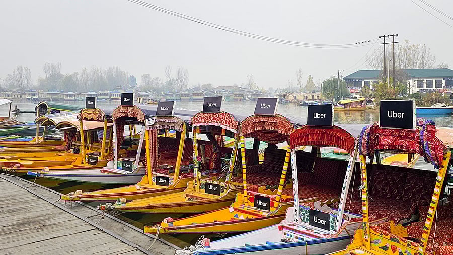 <div class="paragraphs"><p>Uber 'Shikaras' stand parked at Dal Lake, in Srinagar. Uber has launched its water transport service in India, with a booking of a shikara at Dal Lake in Srinagar through its app. </p></div>