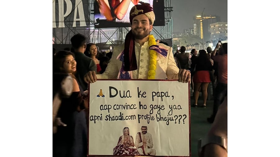 <div class="paragraphs"><p>Image showing the man dressed as groom in Dua Lipa's Mumbai concert.</p></div>