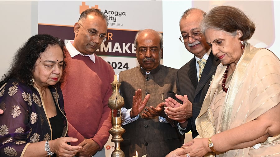 <div class="paragraphs"><p>Pramoda Devi Wadiyar, the matriarch of Mysuru’s royal family, inaugurated the Arogya City Summit 2024 in Bengaluru on Tuesday. Health Minister Dinesh Gundu Rao; Dr H Sudarshan Ballal, Chairman of Manipal Hospitals; Dr Nalini Saligram, Founder & CEO of Arogya World; and K Jairaj, Chairman of Arogya City, are seen</p></div>