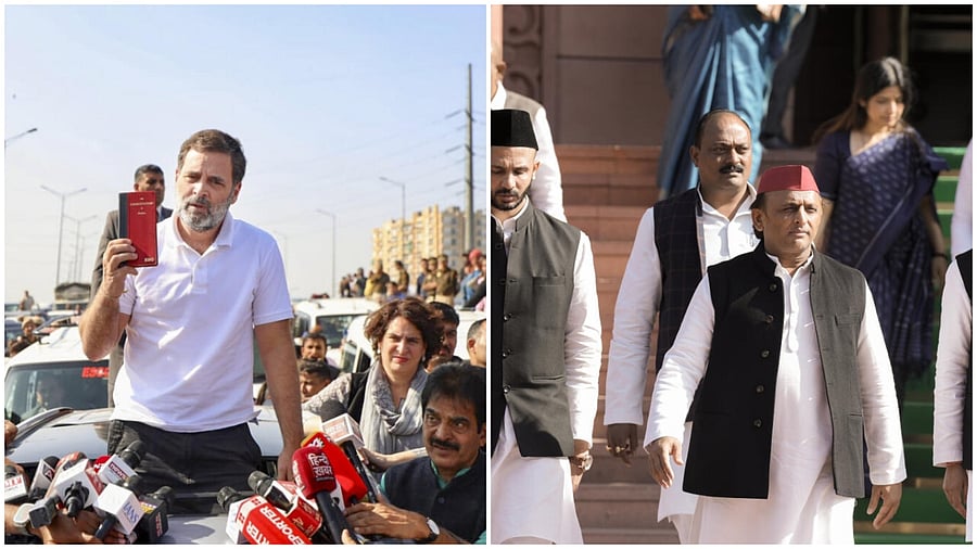 <div class="paragraphs"><p>Rahul Gandhi at Ghazipur border(L), Samajwadi Party (SP) chief Akhilesh Yadav</p></div>