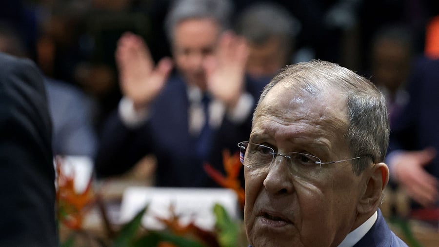 <div class="paragraphs"><p>Russian Foreign Minister Sergei Lavrov and U.S. Secretary of State Antony Blinken in the background at G20 meeting.</p></div>