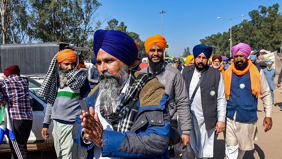 <div class="paragraphs"><p>Farmer leader Sarwan Singh Pandher with others during their 'Delhi Chalo' march, at the Punjab-Haryana Shambhu border, in Patiala district, Thursday, Feb. 22, 2024.   </p></div>
