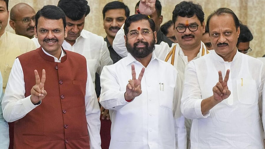 <div class="paragraphs"><p>Shiv Sena chief Eknath Shinde with BJP leader Devendra Fadnavis, Maharashtra party President Chandrashekhar Bawankule, NCP chief Ajit Pawar and party leader Praful Patel</p></div>