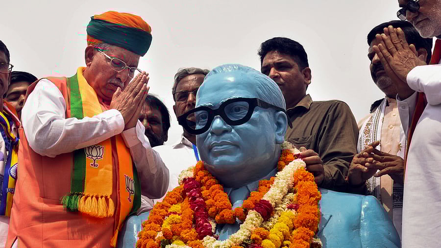 <div class="paragraphs"><p>File Photo: Union Minister and BJP leader Arjun Ram Meghwal pays tribute to BR Ambedkar on his birth anniversary, in Bikaner.</p></div>