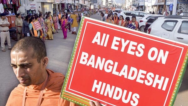 <div class="paragraphs"><p>Hindu activists during a protest against the alleged atrocities on Hindus in Bangladesh</p></div>