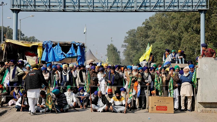 <div class="paragraphs"><p>Farmers gather on the day they march towards New Delhi to press for better crop prices promised to them in 2021, at the Shambhu barrier, a border crossing between Punjab and Haryana states, India, December 6, 2024. </p></div>