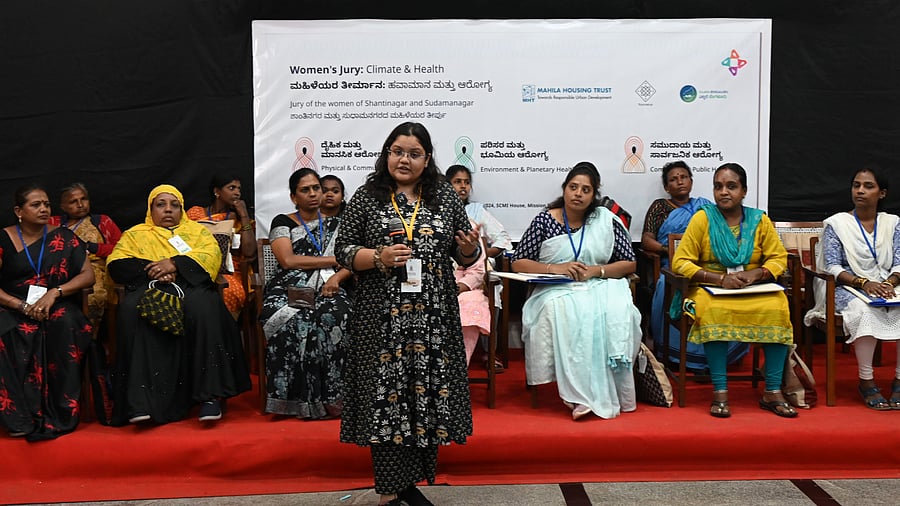 <div class="paragraphs"><p>A citizens’ jury, consisting of 15 women from Shanthinagar and Sudamanagar slums, discusses intersection of climate change and health in Bengaluru on Saturday. </p></div>