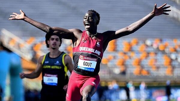 <div class="paragraphs"><p>Gout Gout of Australia celebrates winning the U18s, 100m final.&nbsp;</p></div>