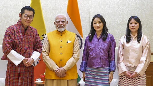 <div class="paragraphs"><p>Prime Minister Narendra Modi with Bhutan's King Jigme Khesar Namgyel Wangchuck and Queen Jetsun Pema Wangchuck during a meeting, in New Delhi.</p></div>
