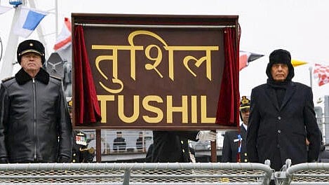 <div class="paragraphs"><p>Union Defence Minister Rajnath Singh during the commissioning ceremony of INS Tushil, in Kaliningrad, Russia.&nbsp;</p></div>