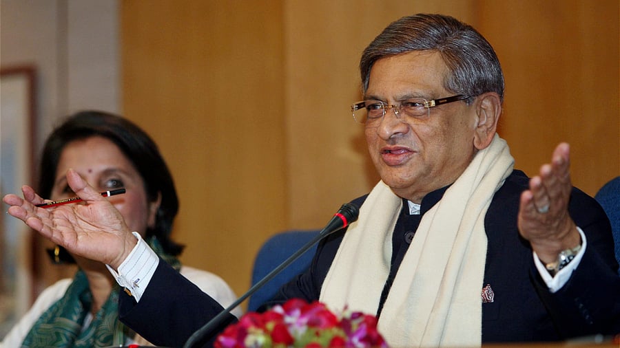 S M Krishna addresses a press conference as External Affairs Minister in New Delhi. PTI File Photo