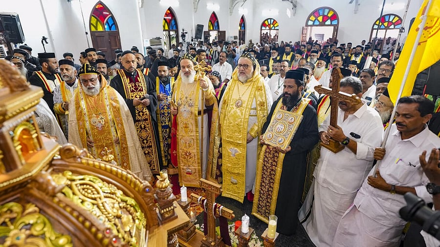 <div class="paragraphs"><p>Patriarch of Antioch and head of the universal Syrian Orthodox Church, Ignatius Aphrem II dedicates the tomb of Catholicos Baselios Thomas I at the St Athanasius Cathedral, Puthencruz, in Kochi, Monday, Dec. 9, 2024.</p></div>