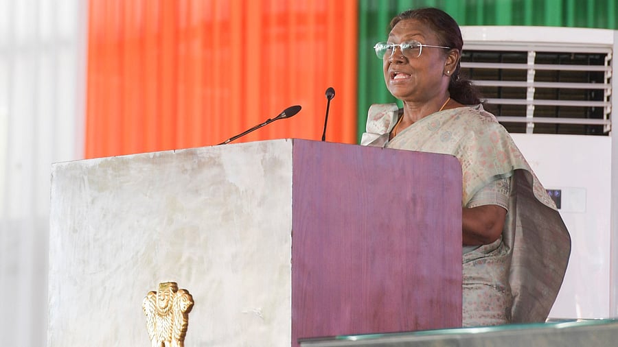 <div class="paragraphs"><p>File Photo: President Droupadi Murmu speaks during the foundation stone laying ceremony of three new railway lines; Bangriposi-Gorumahisani, Buramara-Chakulia and Badampahar-Keonjhargarh, in Odisha.</p></div>