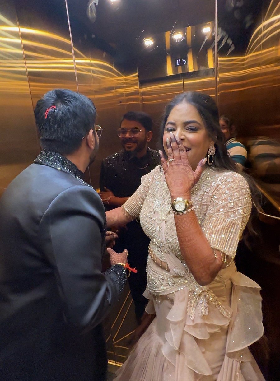 <div class="paragraphs"><p>Screengrab of a reel featuring Bhavika and Rajesh before their sangeet. </p></div>