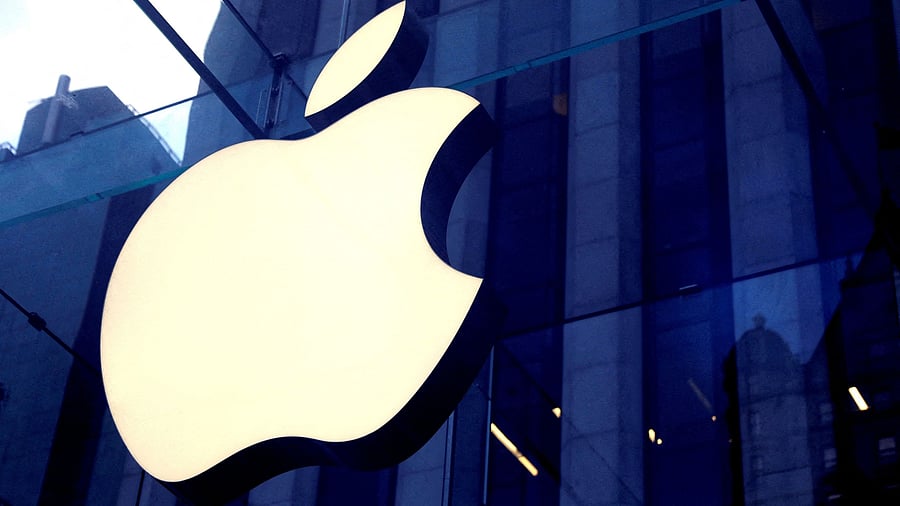 <div class="paragraphs"><p>The Apple Inc. logo is seen hanging at the entrance to the Apple store on 5th Avenue in Manhattan, New York</p></div>