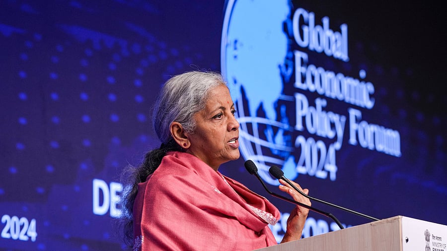 <div class="paragraphs"><p>Union Finance Minister Nirmala Sitharaman addresses a gathering during the CII Global Economic Policy Forum 2024, in New Delhi, Wednesday, Dec 11, 2024. </p></div>