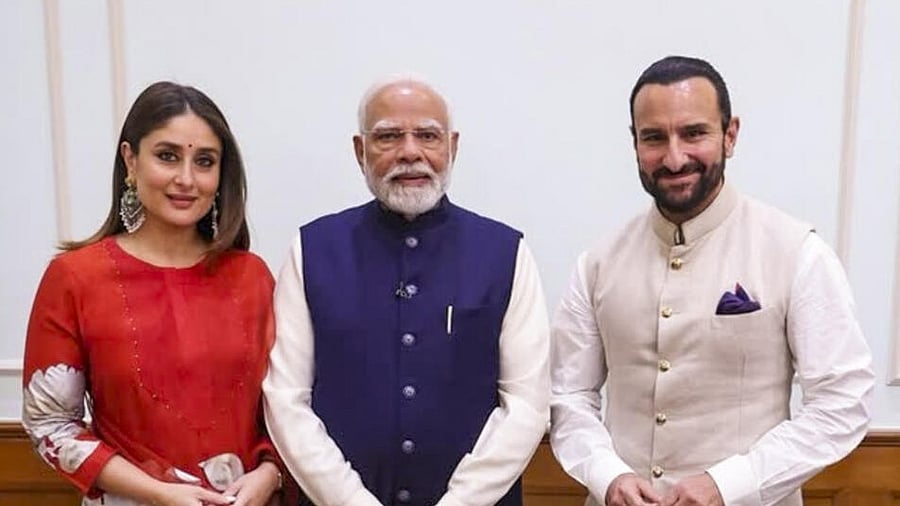 <div class="paragraphs"><p>Prime Minister Narendra Modi with actors Kareena Kapoor Khan and Saif Ali Khan, in New Delhi.</p></div>
