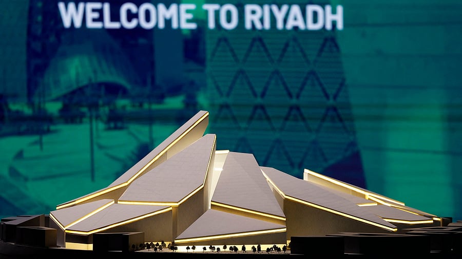 <div class="paragraphs"><p>FIFA expected to confirm Saudi Arabia as 2034 World Cup hosts - Riyadh, Saudi Arabia - December 11, 2024 A model of the proposed Roshn Stadium is seen inside the Saudi Arabia World Cup bid exhibition</p></div>