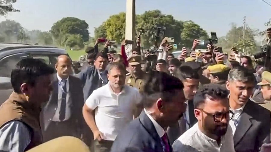 <div class="paragraphs"><p>Congress MP Rahul Gandhi reaches Bholgarhi village to meet the family members of a gangrape victim in Hathras on December 12.</p></div>