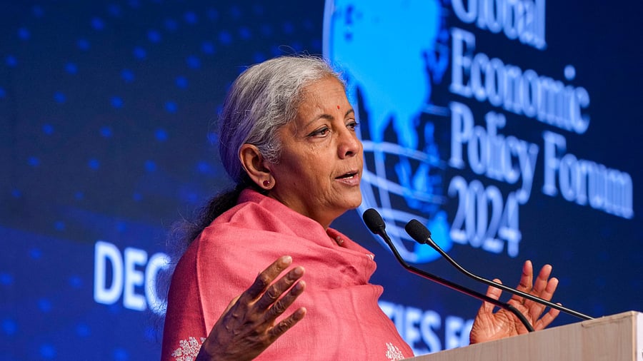 <div class="paragraphs"><p>New Delhi: Union Finance Minister Nirmala Sitharaman addresses a gathering during the CII Global Economic Policy Forum 2024, in New Delhi.</p></div>
