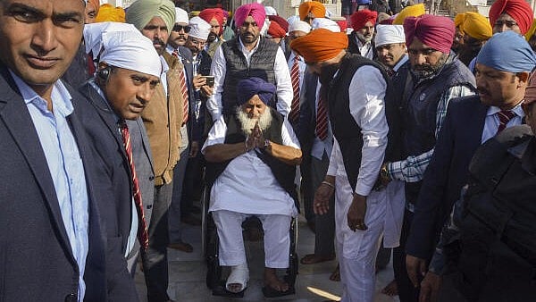<div class="paragraphs"><p>Shiromani Akali Dal (SAD) leader Sukhbir Singh Badal after the completion of his 'tankhah' (religious punishment) given to him by the Akal Takht, at the Golden Temple, in Amritsar, on Friday.</p></div>