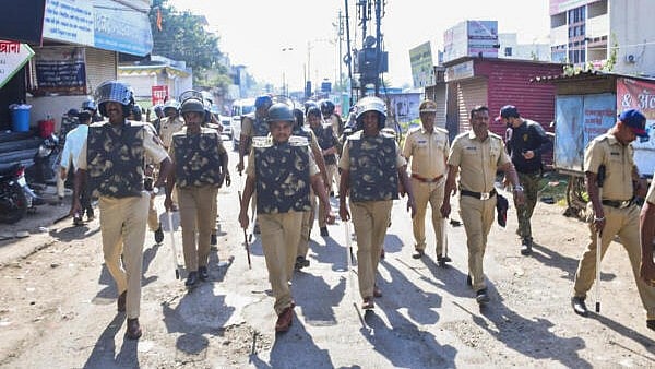 <div class="paragraphs"><p>Security personnel patrol after violent protests took place for the second day over alleged vandalising of a replica of the Indian Constitution, in Parbhani.</p></div>