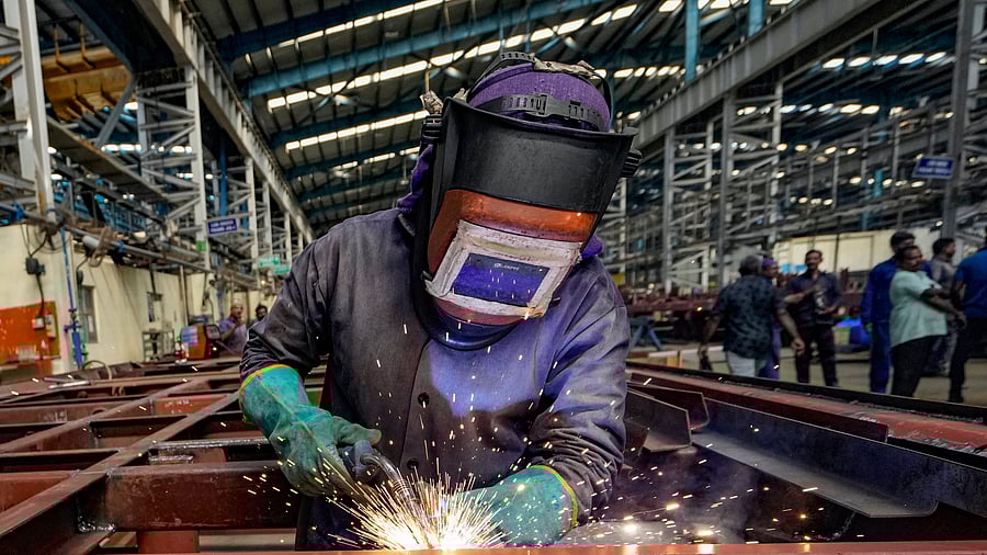 <div class="paragraphs"><p>A worker at the manufacturing facility of the Integral Coach Factory (ICF) where Vande Bharat trains are made, in Chennai.</p></div>