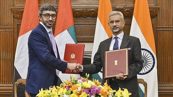 <div class="paragraphs"><p>External Affairs Minister S Jaishankar with UAE's Deputy PM and Foreign Minister Sheikh Abdullah bin Zayed Al Nahyan during the 15th session of India-UAE Joint Commission Meeting, in New Delhi.</p></div>