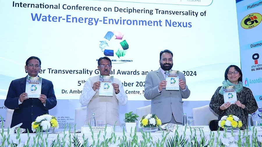<div class="paragraphs"><p>Harsh Malhotra, Minister of state, Ministry of Corporate Affairs at the inaugural event of The Water Transversality Global Awards and Conclave held at Delhi. Arvind Kumar, President, India Water Foundation, Mikiko Tanaka, Director of the SSWA office of UN ESCAP and Col. Akhilesh Kumar Pandey, Chief Post master General of the Delhi Circle present.</p></div>