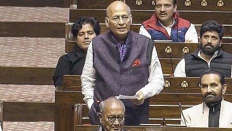 <div class="paragraphs"><p>Congress MP Abhishek Manu Singhvi speaks in the Rajya Sabha during the Winter session of Parliament, in New Delhi on Monday.</p></div>