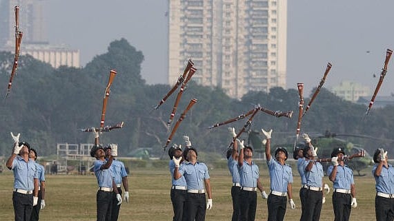 <div class="paragraphs"><p>Indian Air Force personnel perform a drill during 'Military Tattoo' practice event ahead of the Vijay Diwas celebrations to commemorate the 53rd Vijay Diwas in Kolkata, West Bengal, Saturday, Dec 14, 2024. 'Vijay Diwas' is celebrated annually on December 16 to mark the victory of the Indian armed forces over Pakistan in the 1971 Bangladesh Liberation War.</p></div>