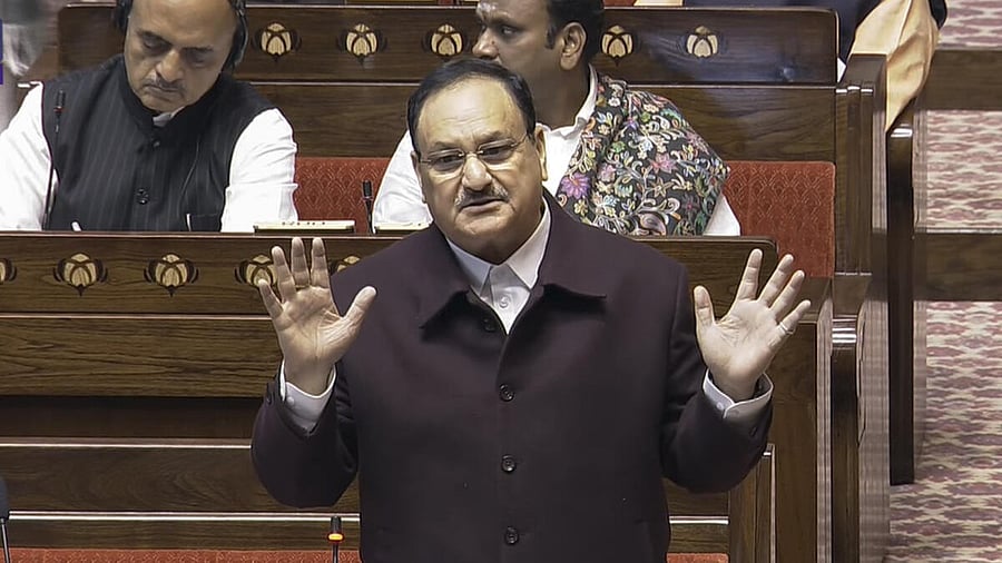 <div class="paragraphs"><p>Union Health Minister JP Nadda speaks in the Rajya Sabha during the Winter session of Parliament, in New Delhi, Tuesday, Dec. 17, 2024. </p></div>