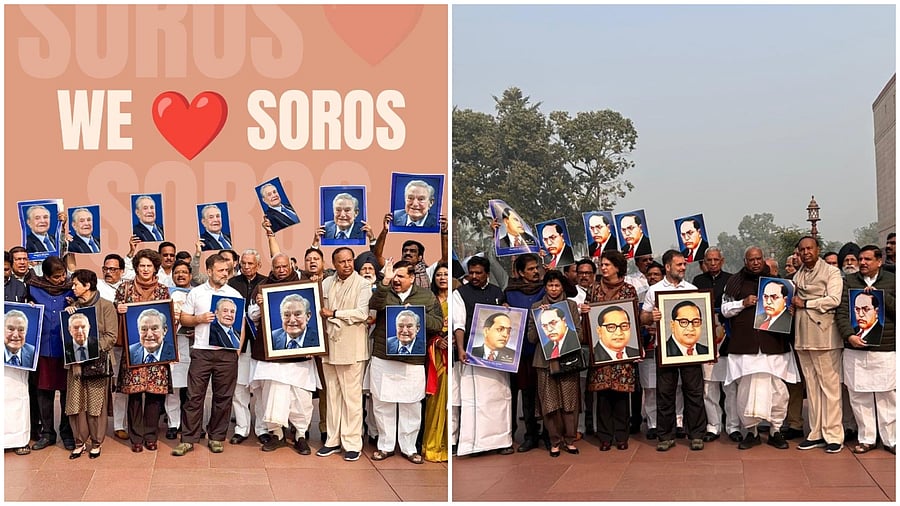 <div class="paragraphs"><p>The opposition party's attack came over a social media post by the BJP in which it posted a photograph from the I.N.D.I.A. bloc MPs' protest in Parliament on Wednesday against Shah's remarks.</p></div>