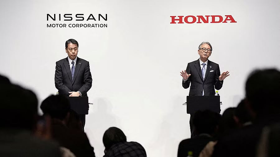 <div class="paragraphs"><p>File Photo: Makoto Uchida, president and CEO of Nissan Motor, and Toshihiro Mibe, Honda Motor president and CEO, attend their joint press conference in Tokyo, Japan March 15, 2024.</p></div>