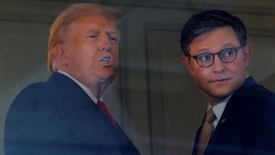 <div class="paragraphs"><p>US President-elect Donald Trump is joined by US House Speaker Mike Johnson at the Army-Navy football game in Landover, Maryland, US, December 14, 2024. </p></div>