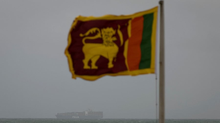 <div class="paragraphs"><p>A cargo ship sails towards Colombo Harbour as a Sri Lankan national flag is seen.</p></div>
