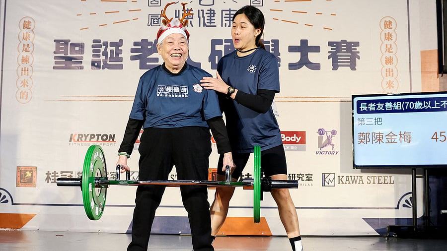 <div class="paragraphs"><p>Cheng Chen Chin-Mei, 90, lifts 45kg as she breaks her personal record, at a weightlifting competition in Taipei, Taiwan December 21, 2024. </p></div>