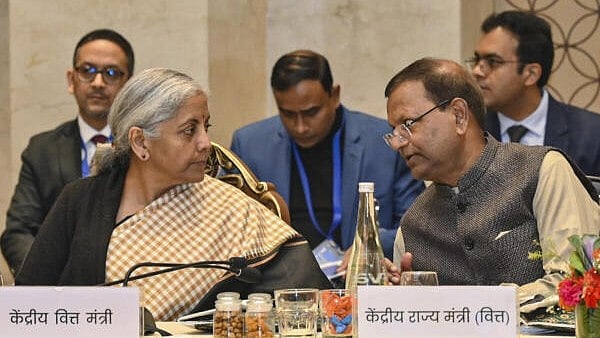 <div class="paragraphs"><p>Union Finance Minister Nirmala Sitharaman with MoS Pankaj Chaudhary at the 55th meeting of the GST Council, in Jaisalmer.</p></div>