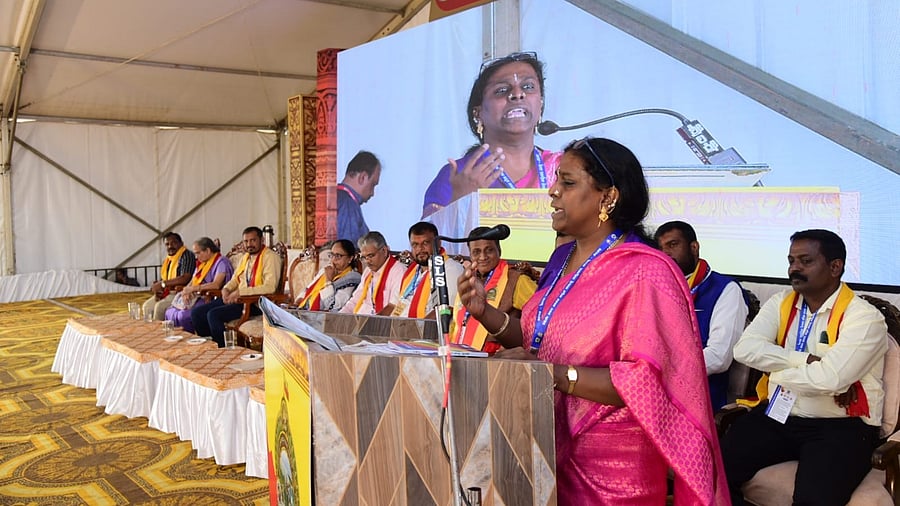 <div class="paragraphs"><p>Akkai Padmanshali during a session at yje 87th Akhila Bharata Kannada Sahitya Sammelana in Mandya on Sunday, Dec 22. 2024.   </p></div>
