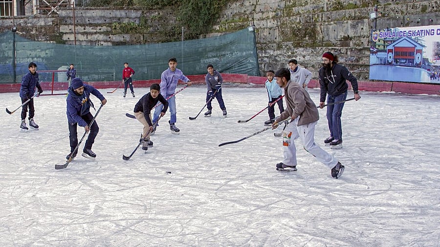 <div class="paragraphs"><p>Skaters play ice hockey in Shimla</p></div>