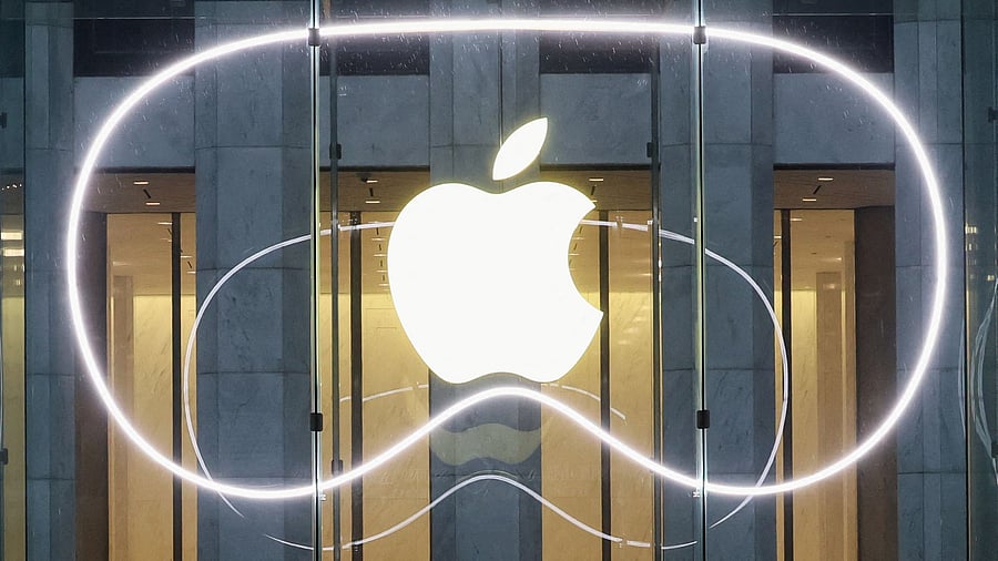 <div class="paragraphs"><p>A logo is pictured outside the Apple Fifth Avenue store as Apple's Vision Pro headset is presented there, in Manhattan.</p></div>