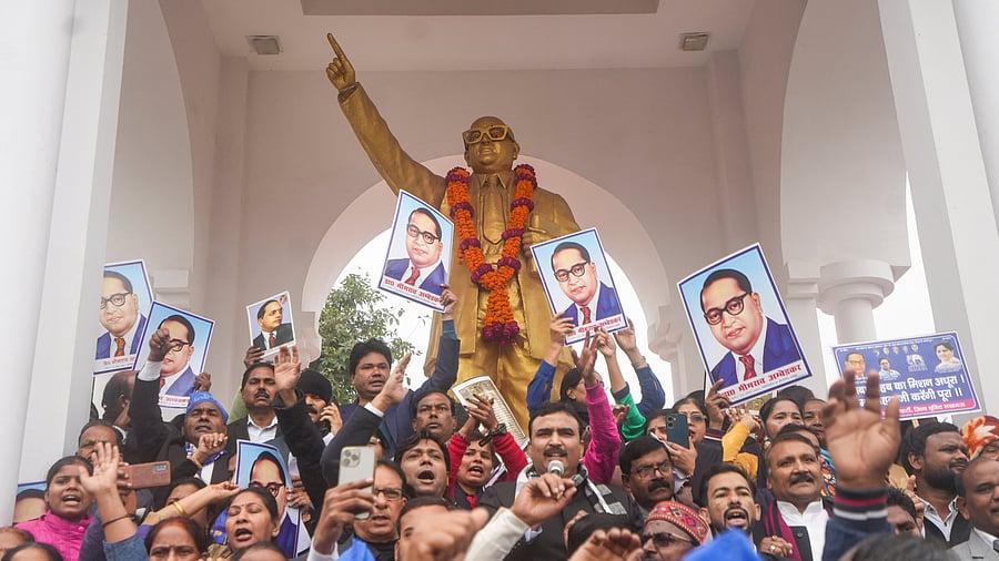 <div class="paragraphs"><p>BSP activists stage a protest against Union Home Minister Amit Shah's remarks on BR Ambedkar, in Lucknow, Tuesday, Dec. 24, 2024. </p></div>