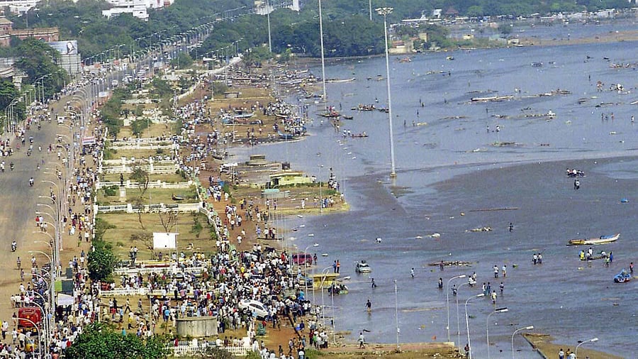 <div class="paragraphs"><p>In this file photo dated December 26, 2004, an aerial view of the Marina beach in Chennai following the tsunami waves.&nbsp;</p></div>