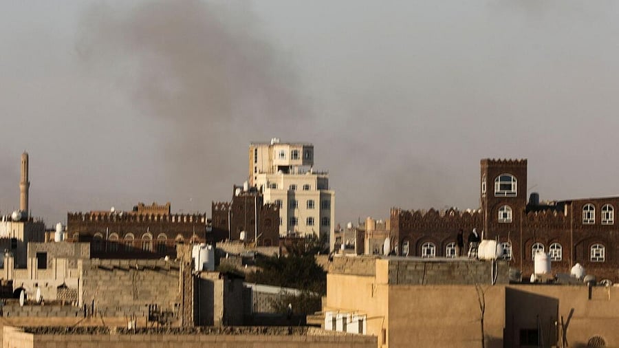 <div class="paragraphs"><p>Smoke rises after Israeli strikes near Sanaa airport in Yemen.</p></div>