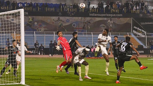 <div class="paragraphs"><p>Odisha FC's Diego Mauricio Machado goes for a header during an Indian Super League (ISL) 2024-25 football match between Mohammedan Sporting Club and Odisha FC, at Kishore Bharati Krirangan, in Kolkata, Friday, Dec. 27, 2024.</p></div>