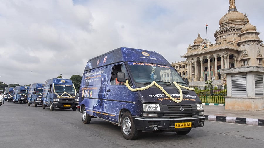 <div class="paragraphs"><p>Mobile Digital Planetarium, learning center additional vans by Science and Technology department for Kalayana Karnataka schools are launch in front of Vidhana Soudha, Bengaluru.</p></div>
