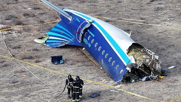 <div class="paragraphs"><p>A drone view shows emergency specialists working at the crash site of an Azerbaijan Airlines passenger plane near the city of Aktau, Kazakhstan. </p></div>