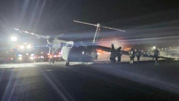 <div class="paragraphs"><p>The Air Canada flight catching fire upon landing at the Halifax airport in Canada.</p></div>
