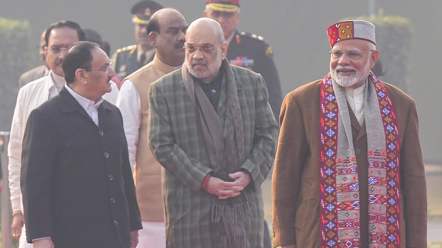 <div class="paragraphs"><p>Prime Minister Narendra Modi, Union Home Minister Amit Shah and Union Health Minister J.P. Nadda.</p></div>